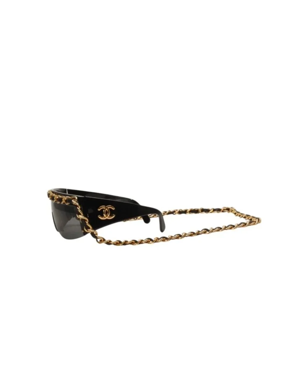 Chanel Chain Sunglasses Eyewear CC Logo Black Gold Vintage